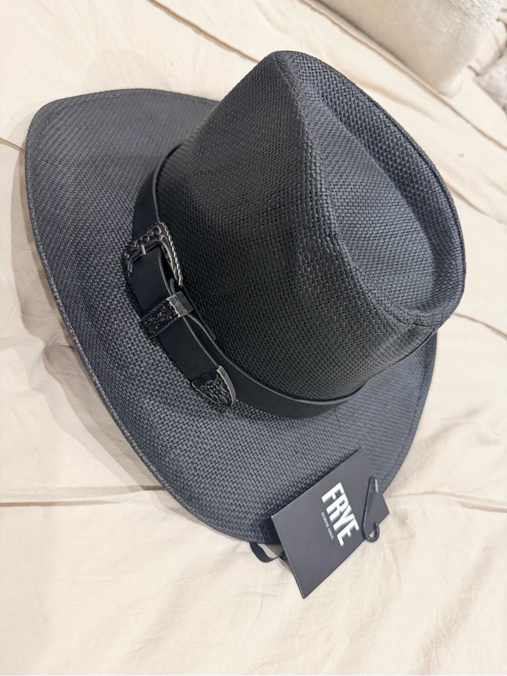 FRYE Black Woven Western Hat with Leather Band